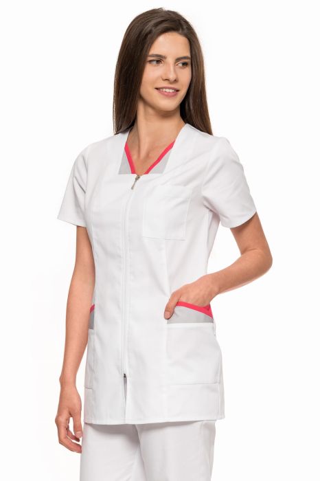 Żakiet medyczny damski Agnieszka biały z kontrastową lamówką – przód