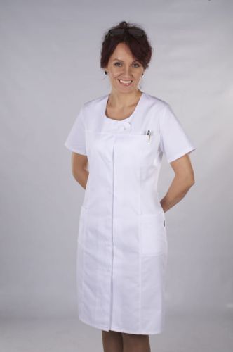 Elegancka sukienka medyczna, lekko taliowana