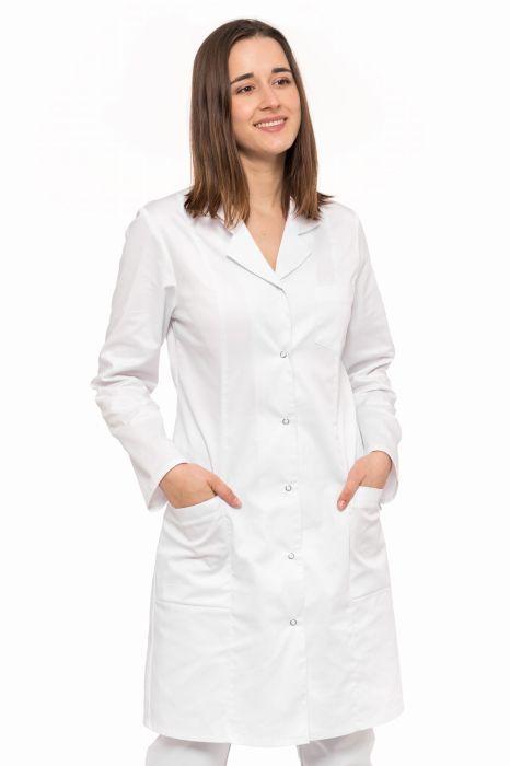 Biały fartuch medyczny Zoja – lekko dopasowany krój