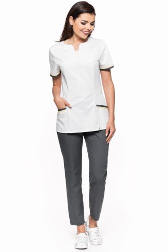Bluza medyczna damska Kaja biała – elegancki krój z kontrastową wypustką
