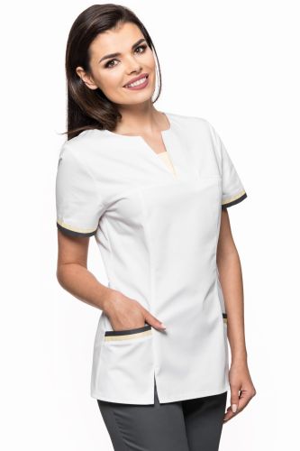 Bluza medyczna damska Kaja – kolorowe plisy na rękawach i kieszeniach