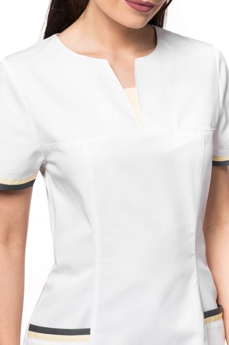 Bluza medyczna damska Kaja – kolorowe plisy na rękawach i kieszeniach