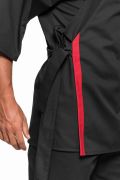 Czarna bluza gastronomiczna dla Sushi Mastera o kroju kimono z czerwoną wypustką i rękawem 3/4.