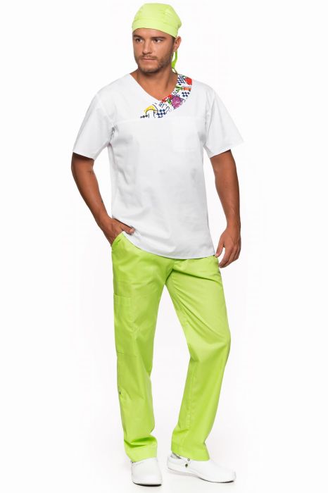 Bluza kucharska Janek – przewiewna bluza z krótkim rękawem, bocznymi wstawkami i ozdobnym karczkiem.