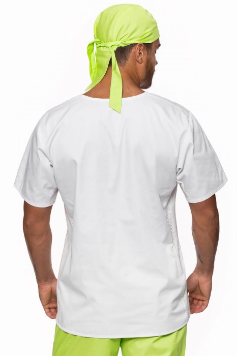 Bluza kucharska Janek – przewiewna bluza z krótkim rękawem, bocznymi wstawkami i ozdobnym karczkiem.