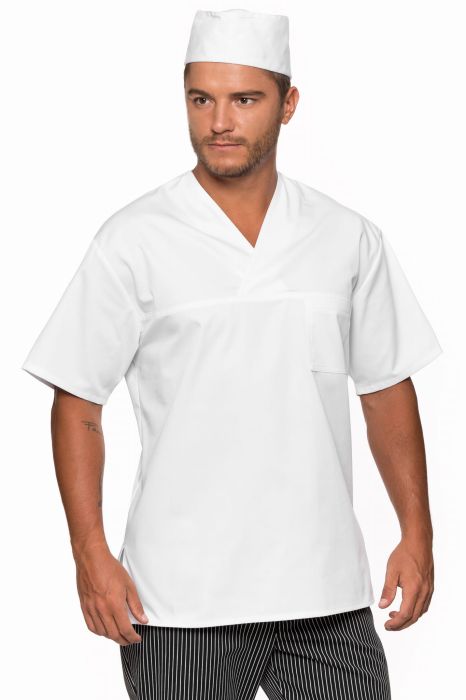 Bluza gastronomiczna Łukasz – wkładana przez głowę, z kieszonką pod karczkiem i bocznymi rozporkami.