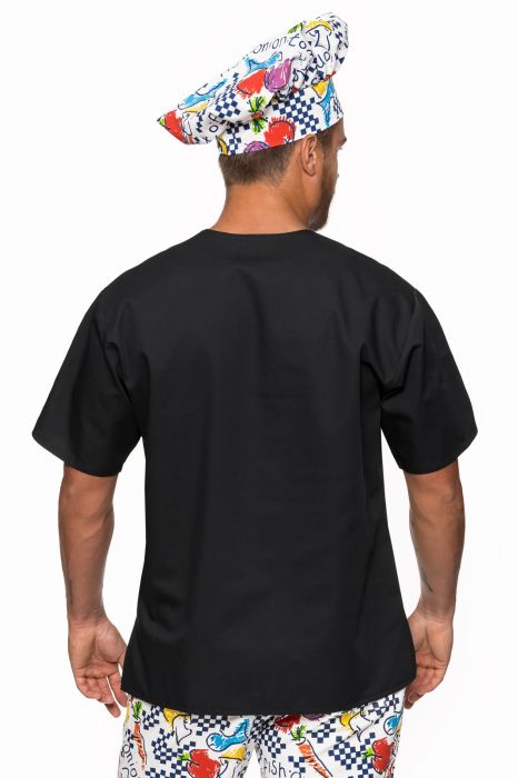 Bluza gastronomiczna Karol – model wkładany przez głowę z wpuszczaną kieszonką i bocznymi rozporkami.