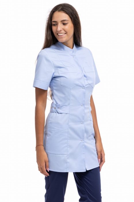 Tunika medyczna Kamila damska – długość 85 cm, pasek w talii, stójka
