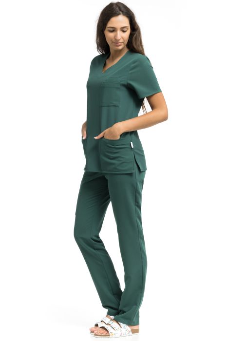 Bluza medyczna GAJA damska zielona – dekolt V, kieszenie, krótki rękaw